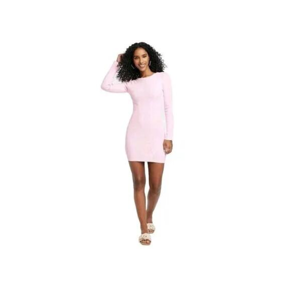 Universal Thread Pink Long sleeved Ribbed Body Con Dress Women’s Medium New - Picture 1 of 7